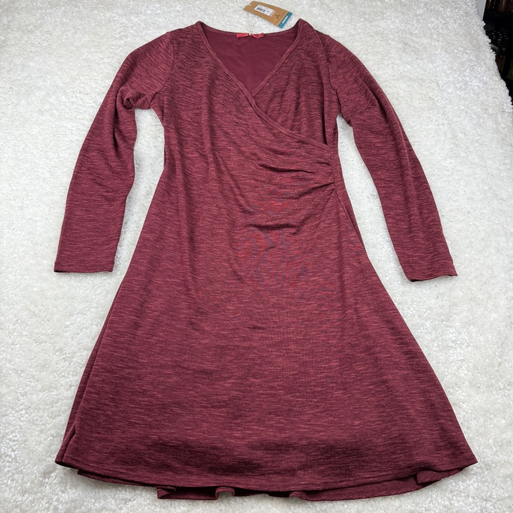 Prana Nadia Dress Women L Nocturnal Red Faux‎ Wrap Long Sleeve New With Tags
